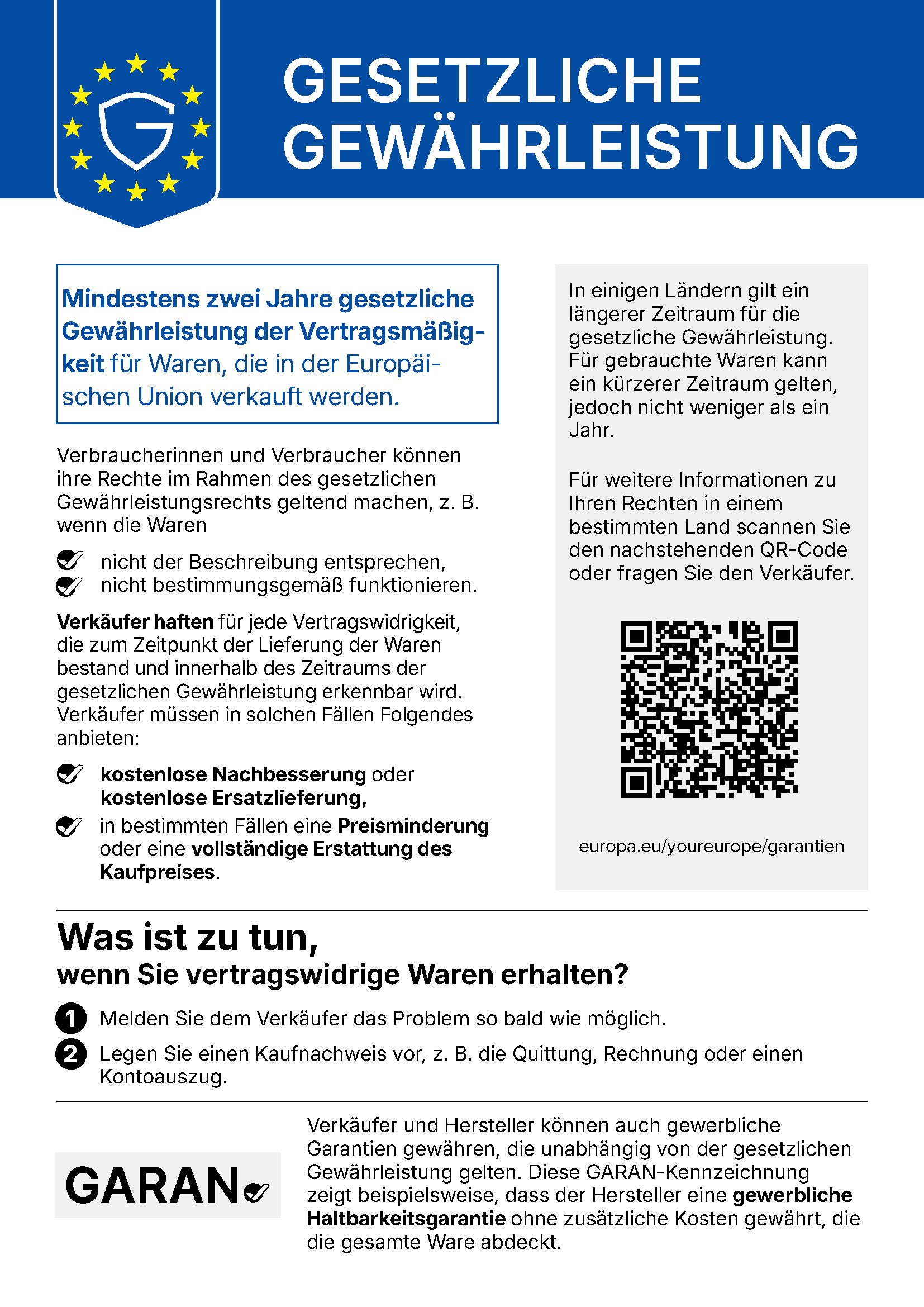 Legal guarantee notice DE