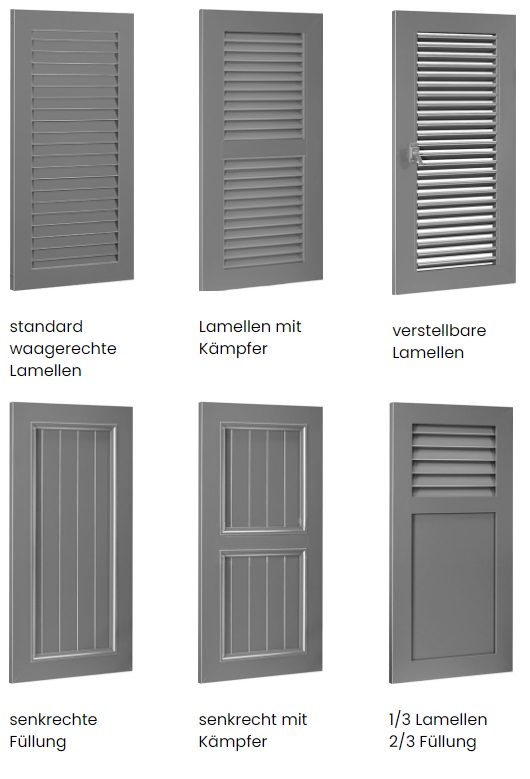 Fensterläden Klappläden aus Aluminium Bauformen