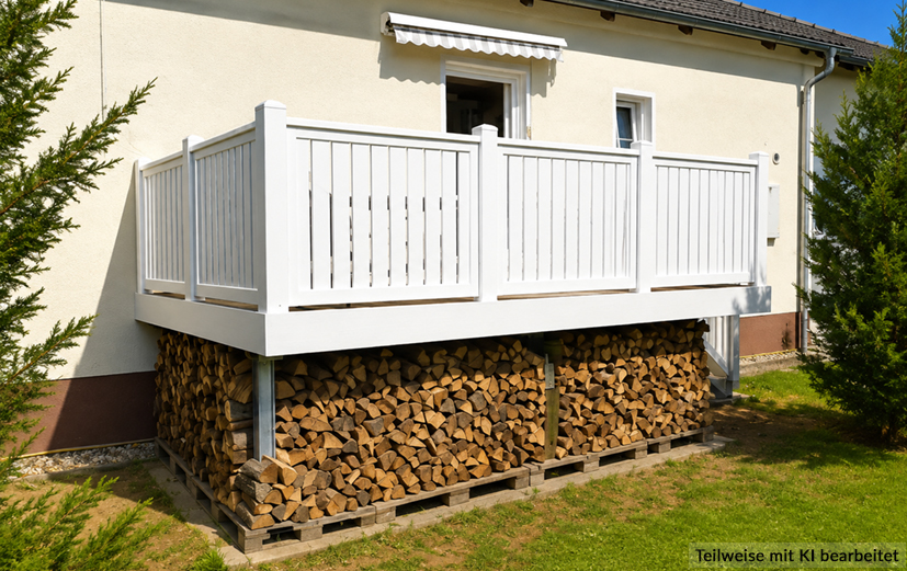 Weiße Terrasse über Holz