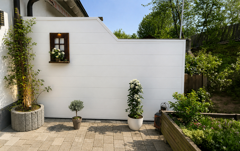 Weiße Verkleidung für klare Gartenräume