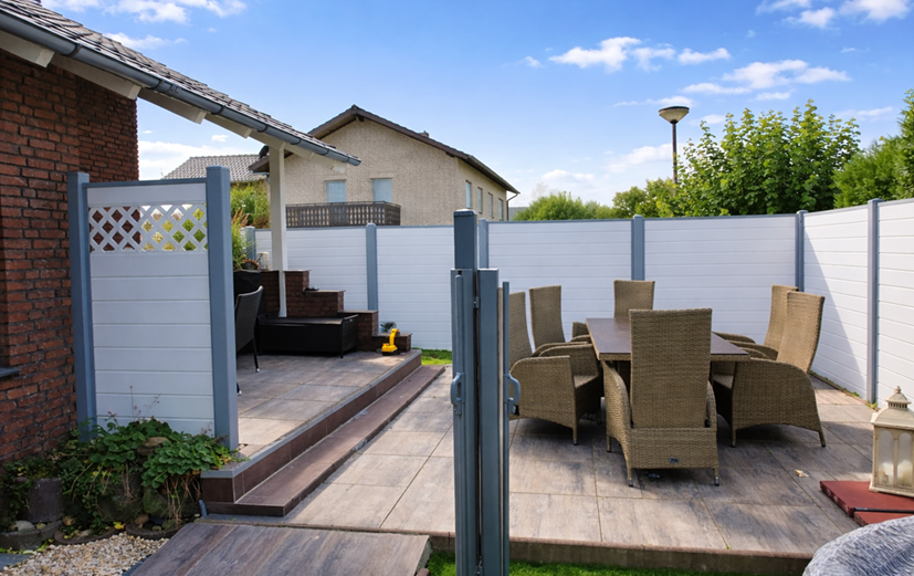 Moderner Sichtschutz in Weiß und Silbergrau