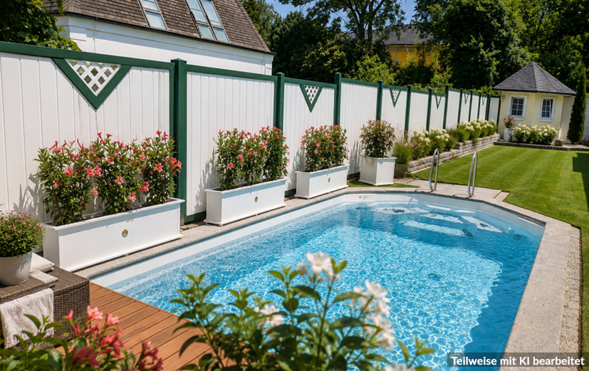 Weiß und Moosgrün am Pool